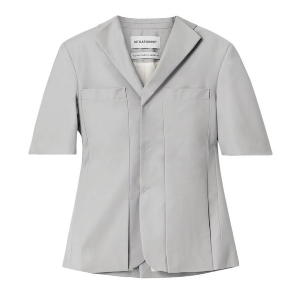 SITUATIONIST Gray Wool Short Sleeve Jacket Back Flap Pockets Women’s Size 10